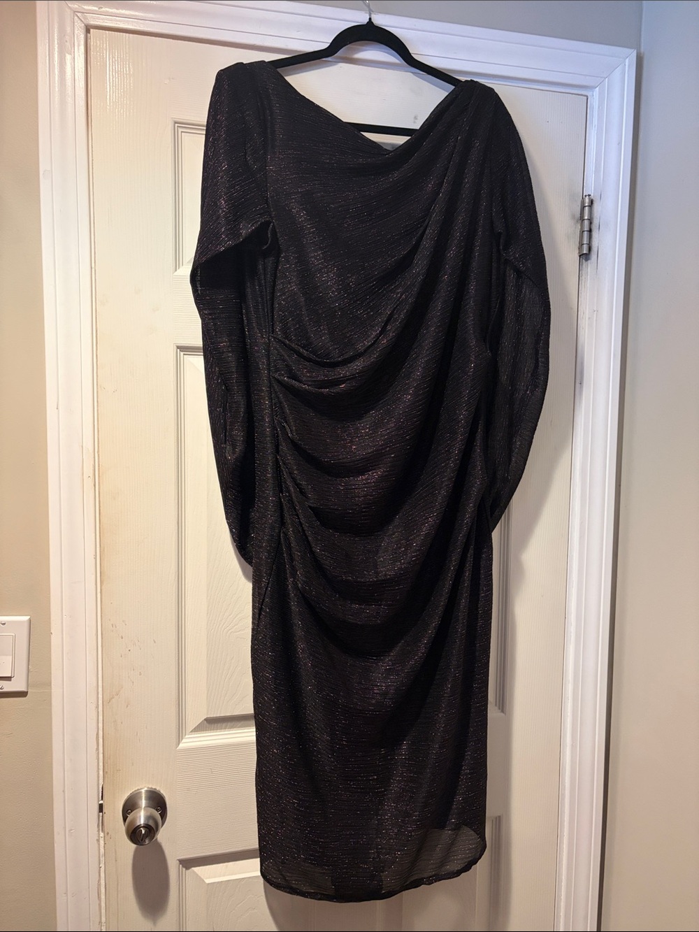 Betsy & Adam Evening Dress in Black and metallic Purple 16WP